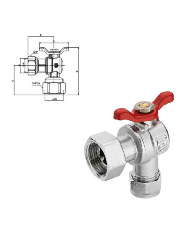 VANNE A BS EQUERRE ECROU LIBRE POUR TUBES MULTICOUCHES