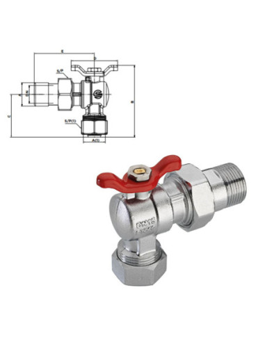 VANNE A BS EQUERRE ECROU + BUSE POUR TUBE MULTICOUCHES