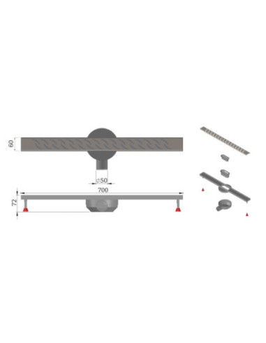 CANIVEAU DE DOUCHE INOX-SLIM ORIENTABLE L700