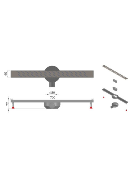 CANIVEAU DE DOUCHE INOX-SLIM ORIENTABLE L700