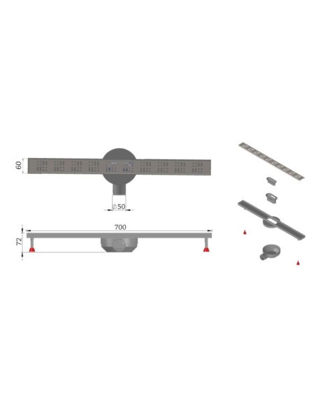 CANIVEAU DE DOUCHE INOX-SLIM ORIENTABLE L700 PRESTIGE