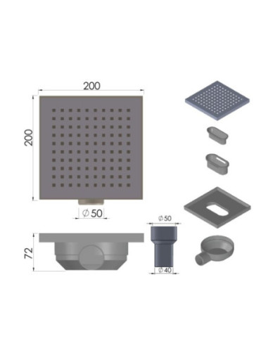 SIPHON DE SOL ORIENTABLE 200X200 INOX CARREE