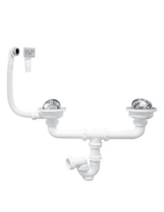 VIDAGE EVIER INOX/GRES DOUBLE BAC A PANIER Ø90