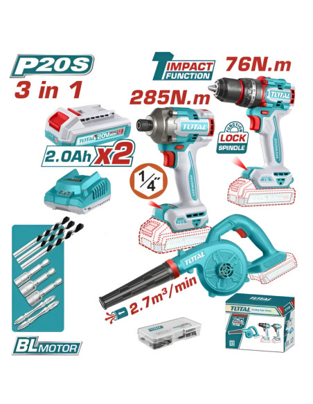 KIT OUTILLAGE 3EN1 20V 2X2AH TOSLI250182