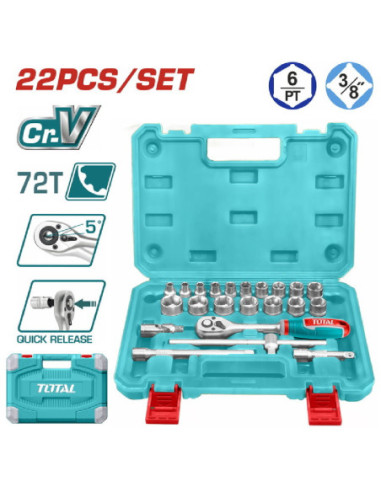 BOITE A DOUILLES 3/8" 22PCS THT381221