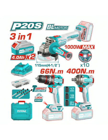 KIT OUTILLAGE 3EN1 20V 2.4AH/CH TOSLI241291