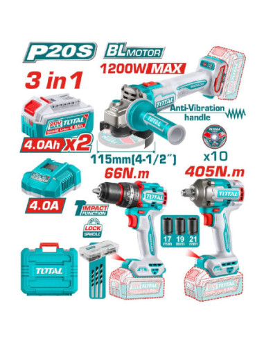 KIT OUTILLAGES 3EN1 20V 2.4AH/CH TCKLI20358