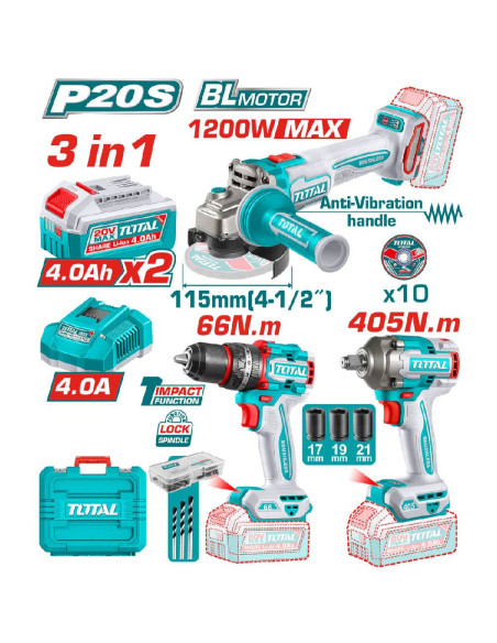 KIT OUTILLAGES 3EN1 20V 2.4AH/CH TCKLI20358