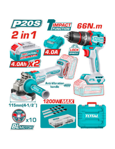 KIT OUTIL 2EN1 MEULE+VISS 20V 2.4AH/CH TCKLI20256
