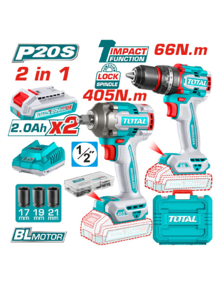 KIT OUTIL 2EN1 VISS+BOUL 20V 2.2AH/CH TCKLI20286