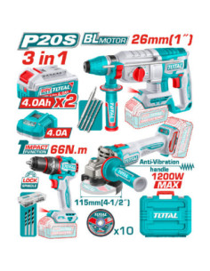 KIT OUTILLAGES 3EN1 + ACC 20V 2.4AH/CH TCKLI202598