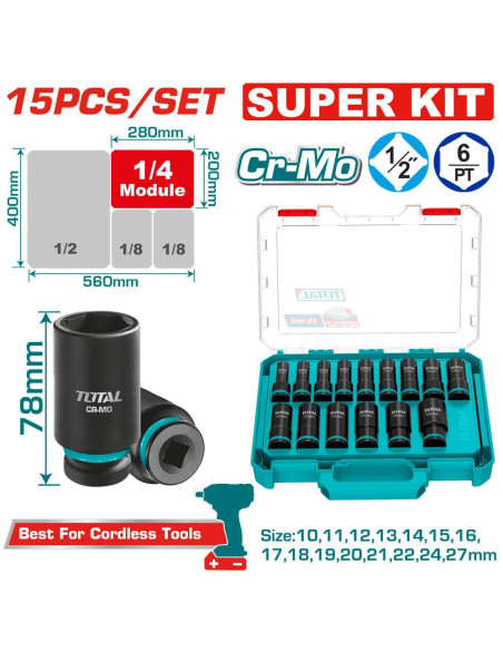BOITE A DOUILLES 1/2" 15PCS THKISD12158L