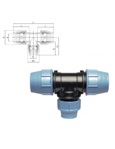 TÉ 90° RÉDUIT À COMPRESSION PN 16 - 063/032/063