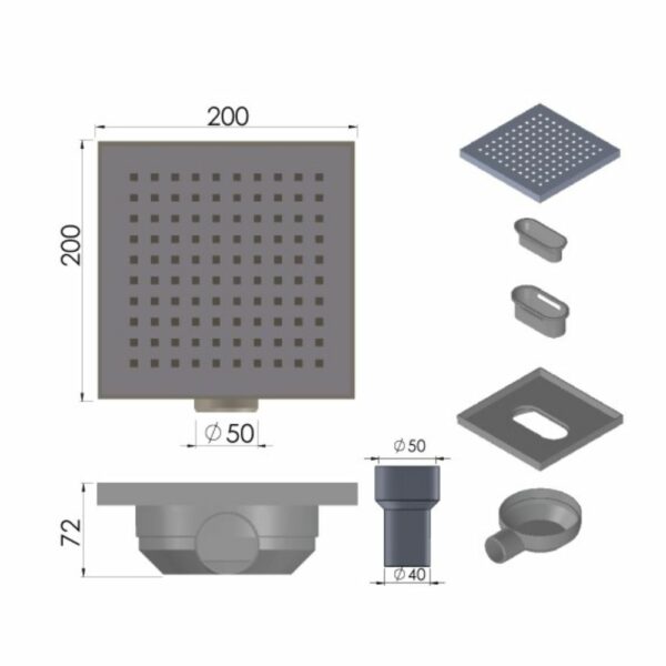 SIPHON DE SOL ORIENTABLE 200X200 INOX CARREE – Image 2
