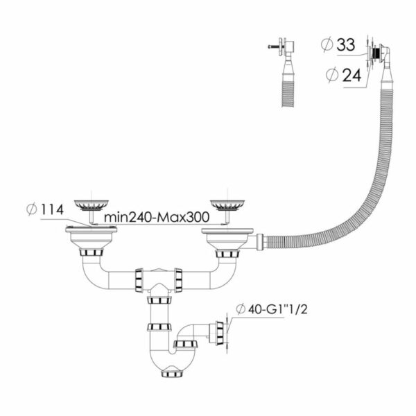VIDAGE EVIER INOX/GRES DOUBLE BAC A PANIER Ø90 – Image 2